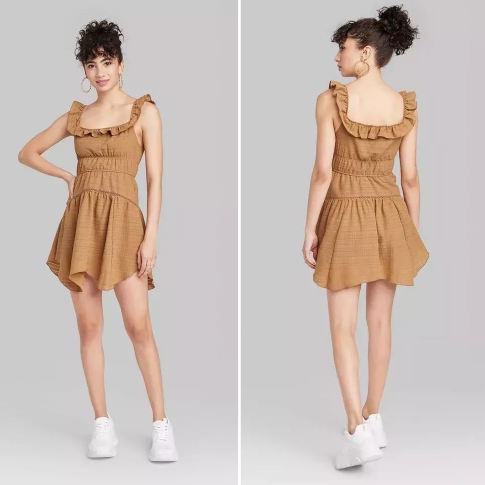 Wild Fable Brown Ruffled Tiered Skater Mini Dress Women’s Size Medium